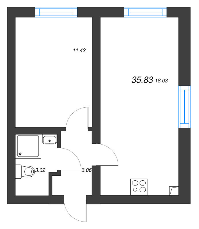 2 ккв (Евро) 35,8 м²