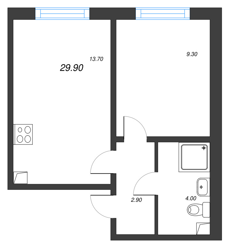 1 ккв 29,9 м²