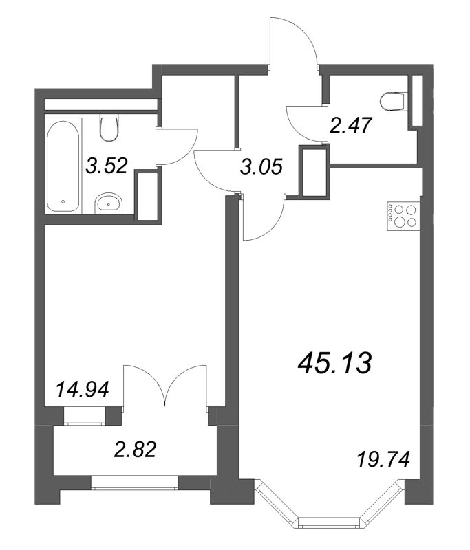 2 ккв (Евро) 45,1 м²