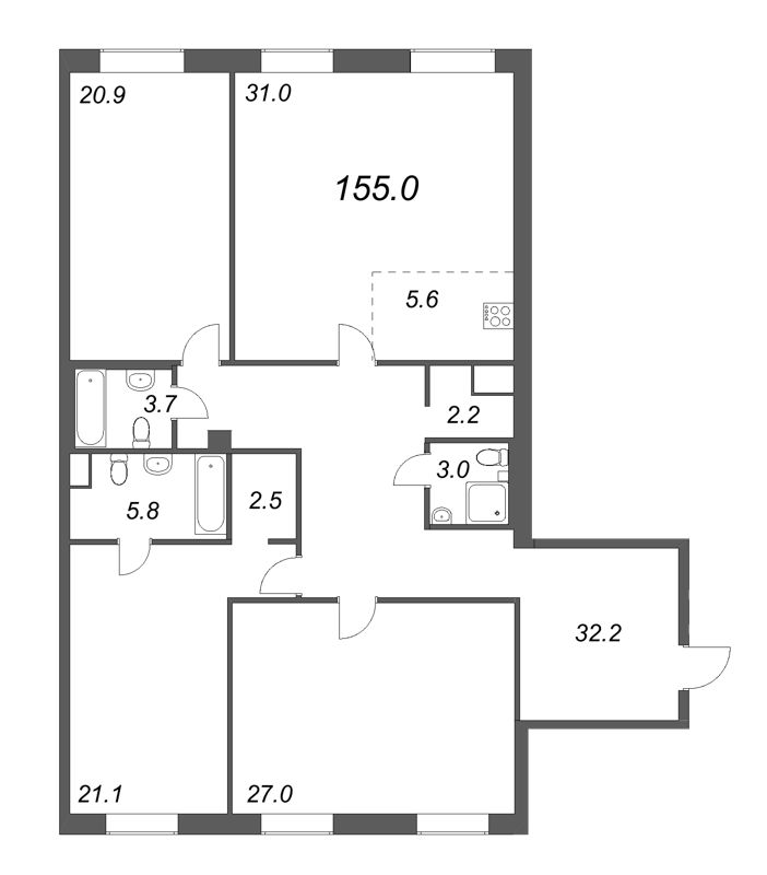 4 ккв (Евро) 155,6 м²