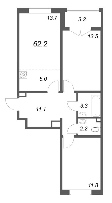 3 ккв (Евро) 62,2 м²