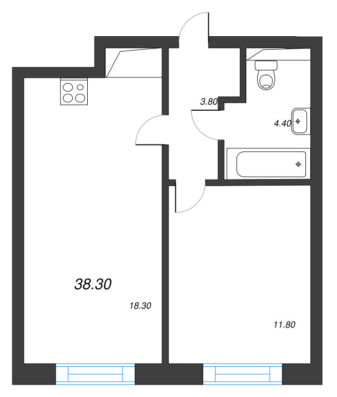 2 ккв (Евро) 38,3 м²