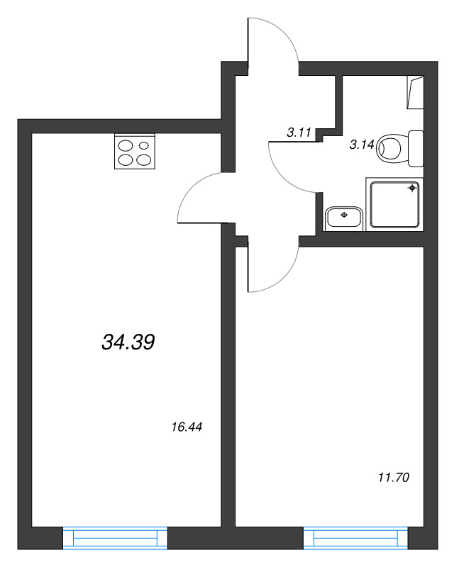 2 ккв (Евро) 34,4 м²