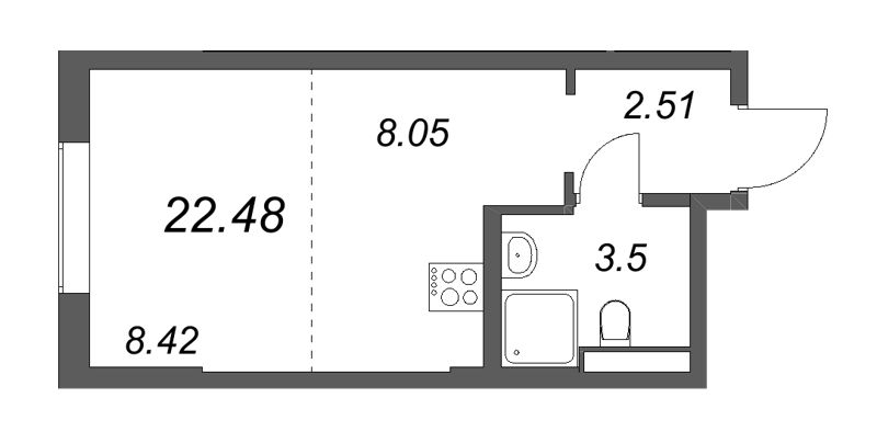 Студия 22,5 м²