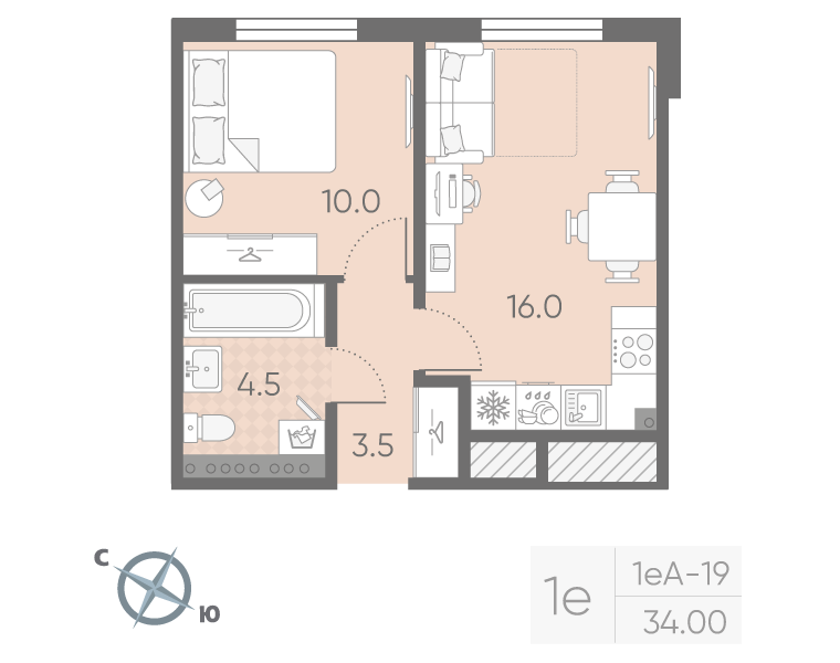 2 ккв (Евро) 34 м²
