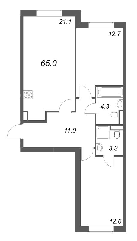 3 ккв (Евро) 65 м²