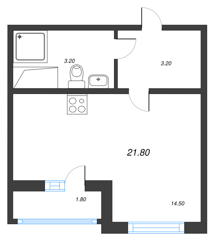 Студия 22,1 м²