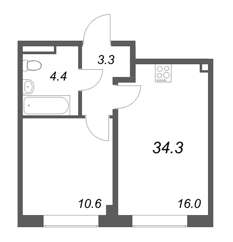 2 ккв (Евро) 34,3 м²