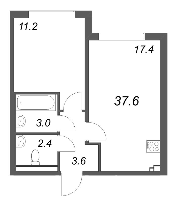 2 ккв (Евро) 37,6 м²