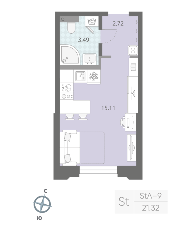 Студия 21,3 м²