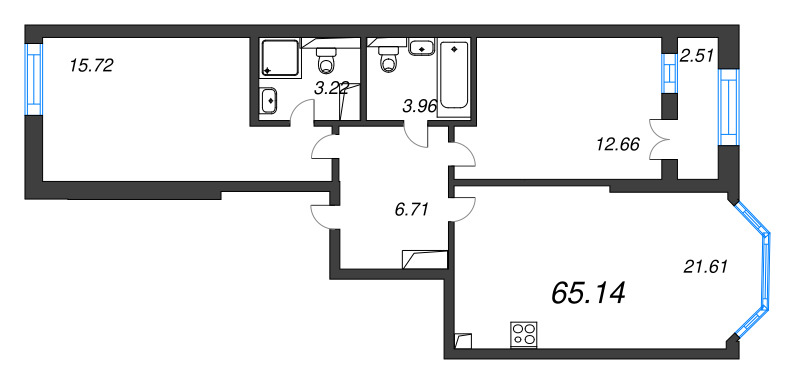 3 ккв (Евро) 65,1 м²
