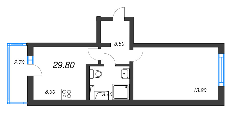 1 ккв 29,8 м²