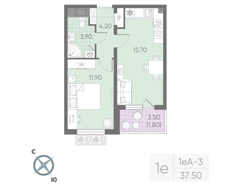 2 ккв (Евро) 37,5 м²