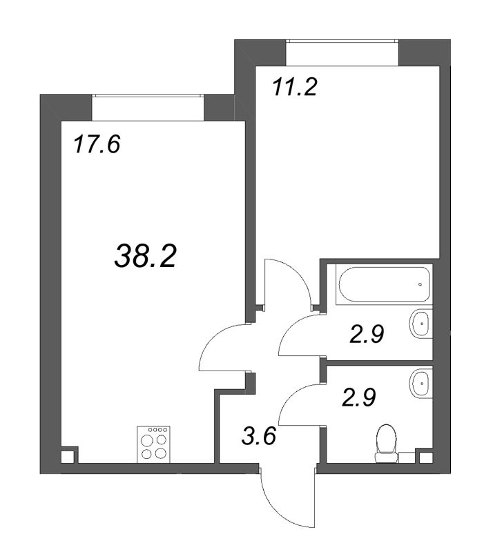 2 ккв (Евро) 38,2 м²