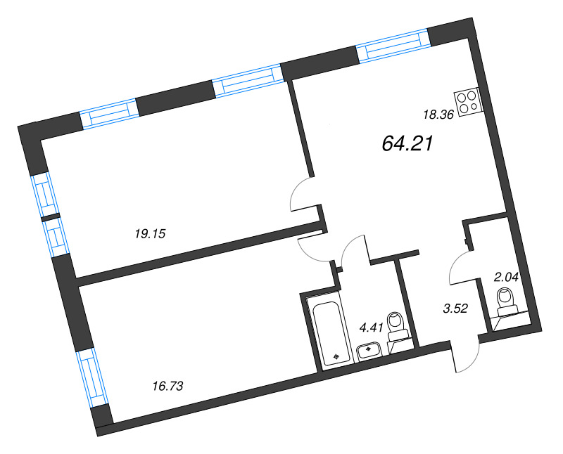 3 ккв (Евро) 64,2 м²
