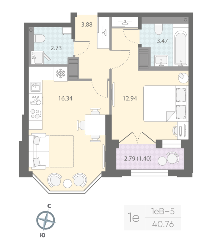 2 ккв (Евро) 40,8 м²