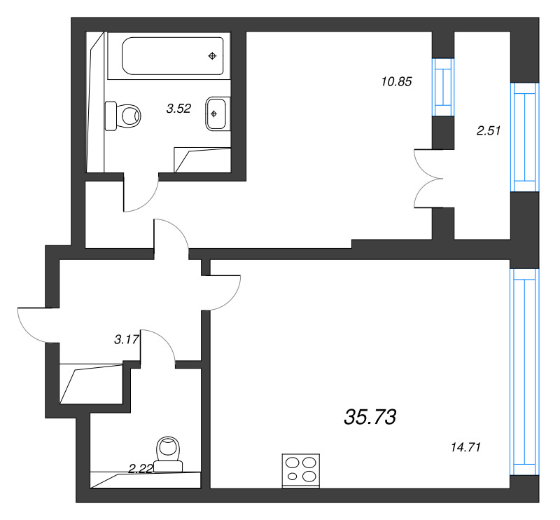 1 ккв 35,7 м²