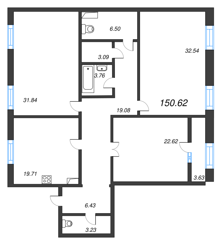 4 ккв (Евро) 150,8 м²