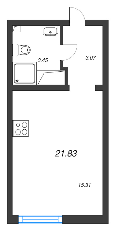 Студия 21,8 м²