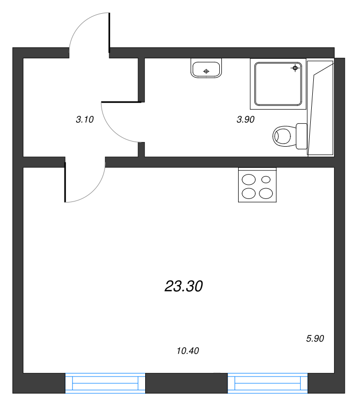 Студия 23 м²