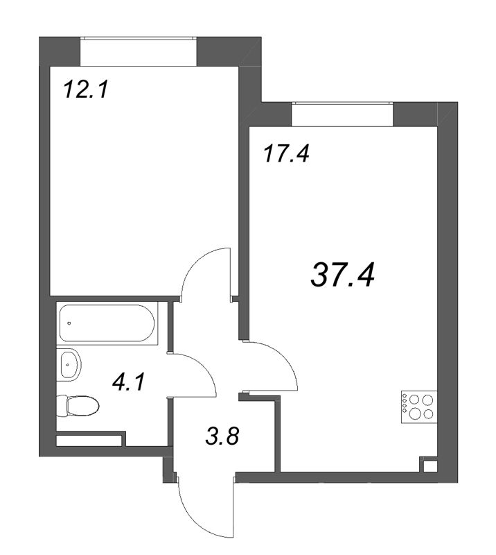 2 ккв (Евро) 37,4 м²