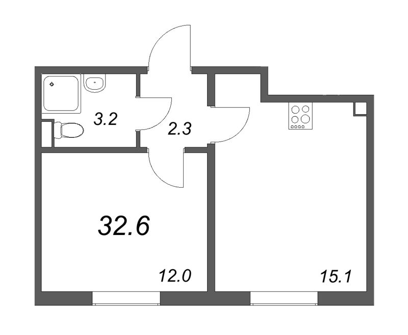 2 ккв (Евро) 32,9 м²