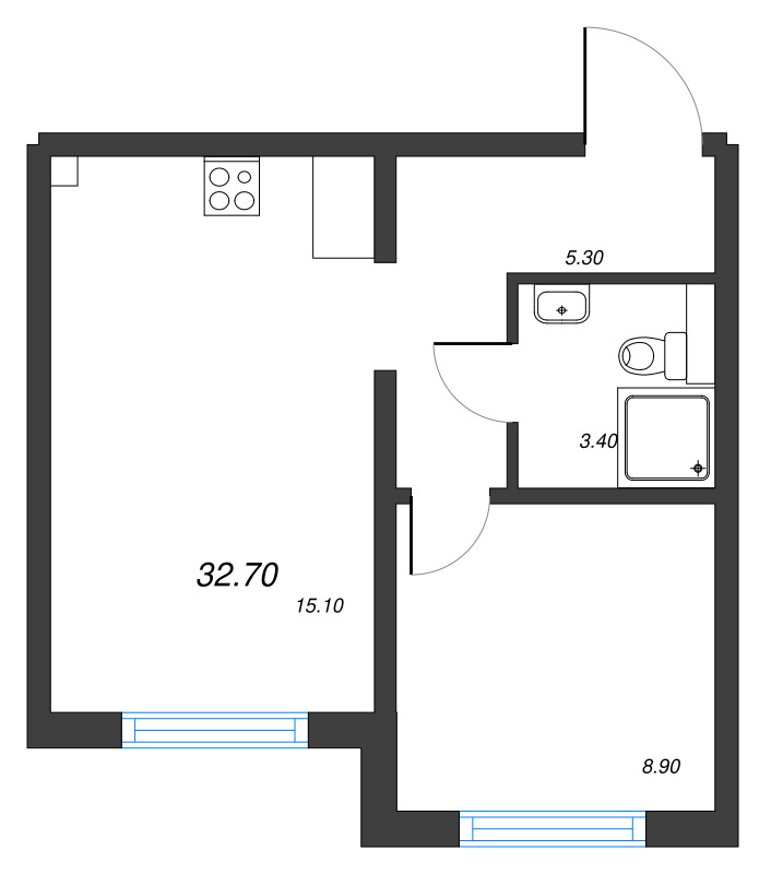 2 ккв (Евро) 32,7 м²