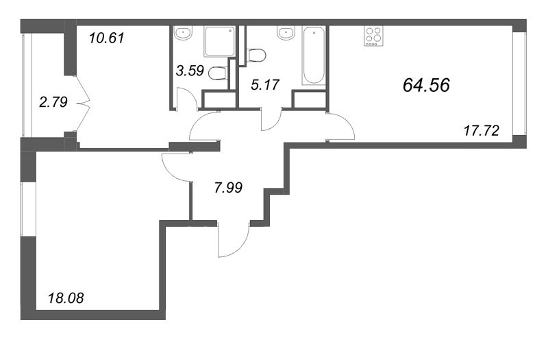 3 ккв (Евро) 64,6 м²