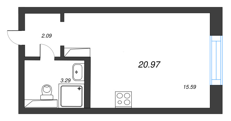 Студия 21 м²