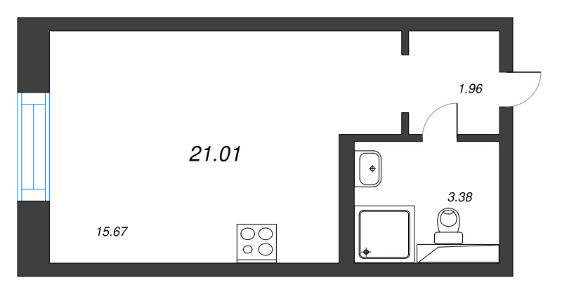 Студия 21 м²