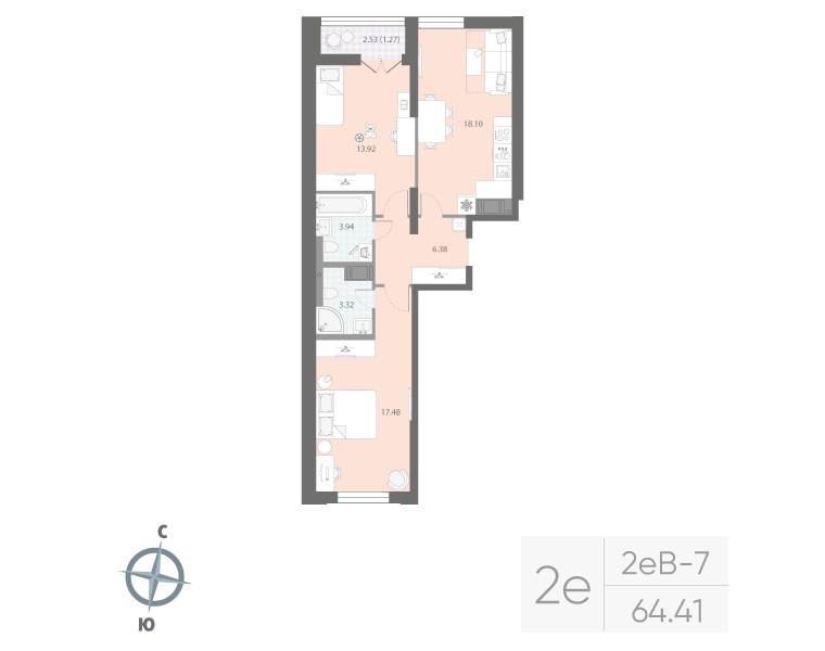 3 ккв (Евро) 64,4 м²