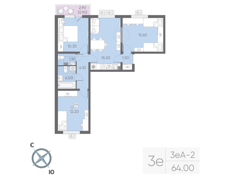 4 ккв (Евро) 64 м²