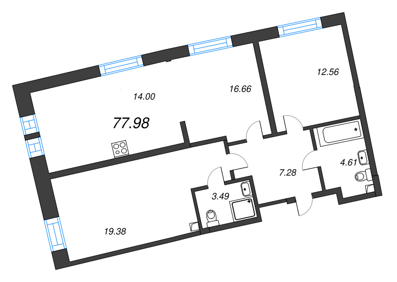 3 ккв (Евро) 78 м²