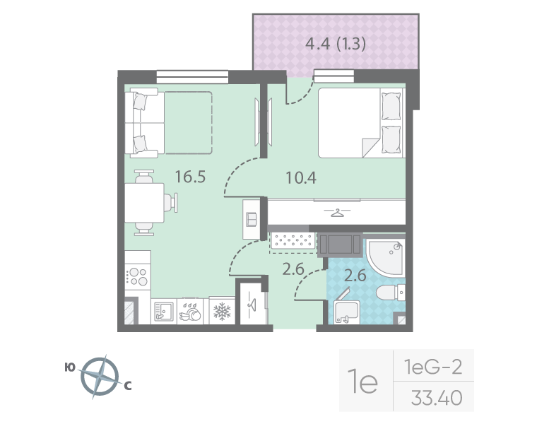2 ккв (Евро) 33,4 м²
