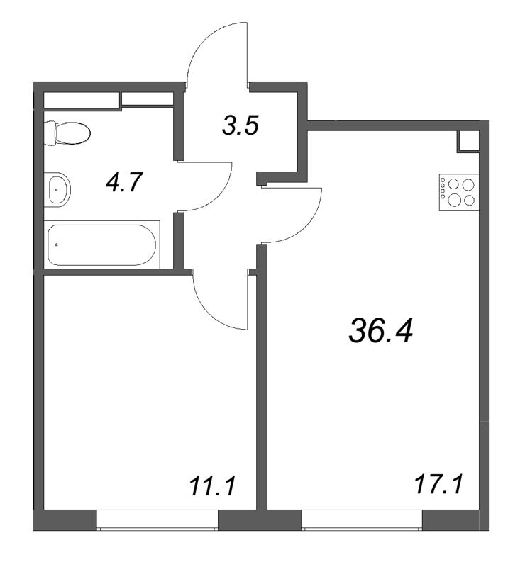 2 ккв (Евро) 36,4 м²
