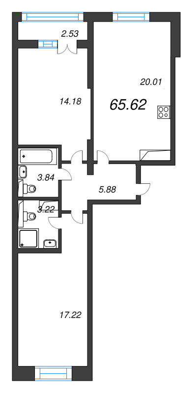 3 ккв (Евро) 65,6 м²