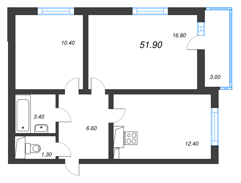 2 ккв 51,9 м²