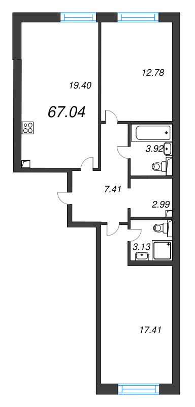 3 ккв (Евро) 67 м²