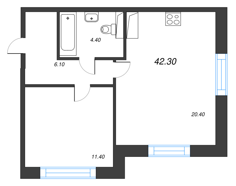 2 ккв (Евро) 42,3 м²