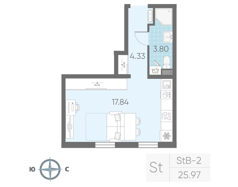 Студия 26 м²