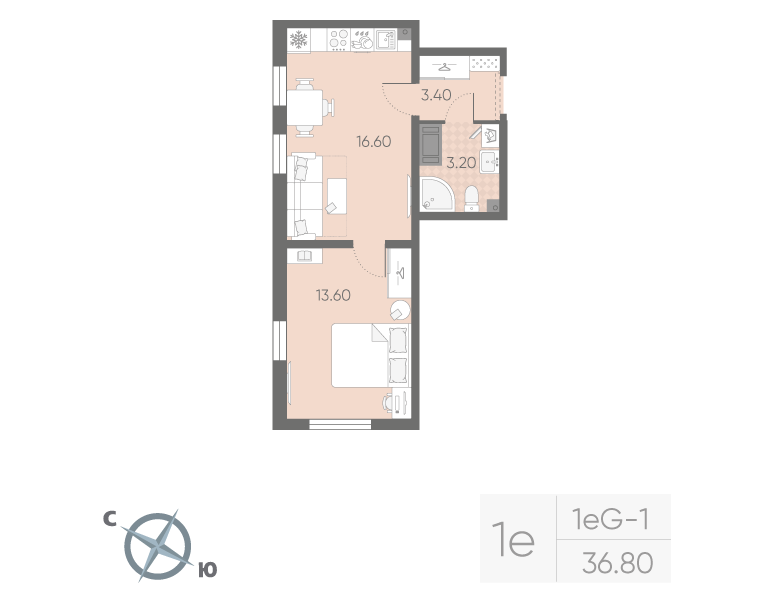 2 ккв (Евро) 36,8 м²
