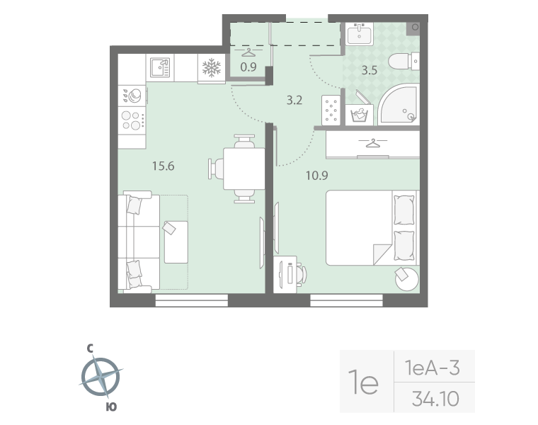 2 ккв (Евро) 34,1 м²