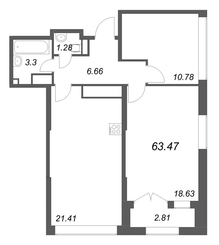 3 ккв (Евро) 63,5 м²