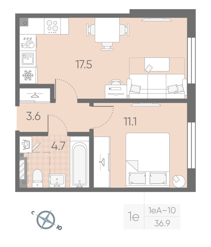 2 ккв (Евро) 36,9 м²