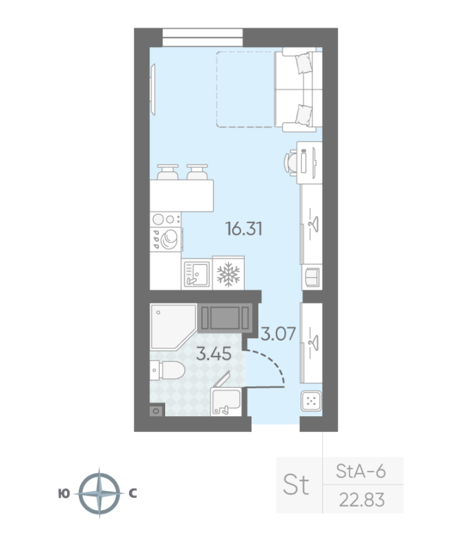 Студия 22,5 м²
