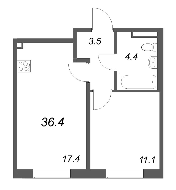 2 ккв (Евро) 36,4 м²