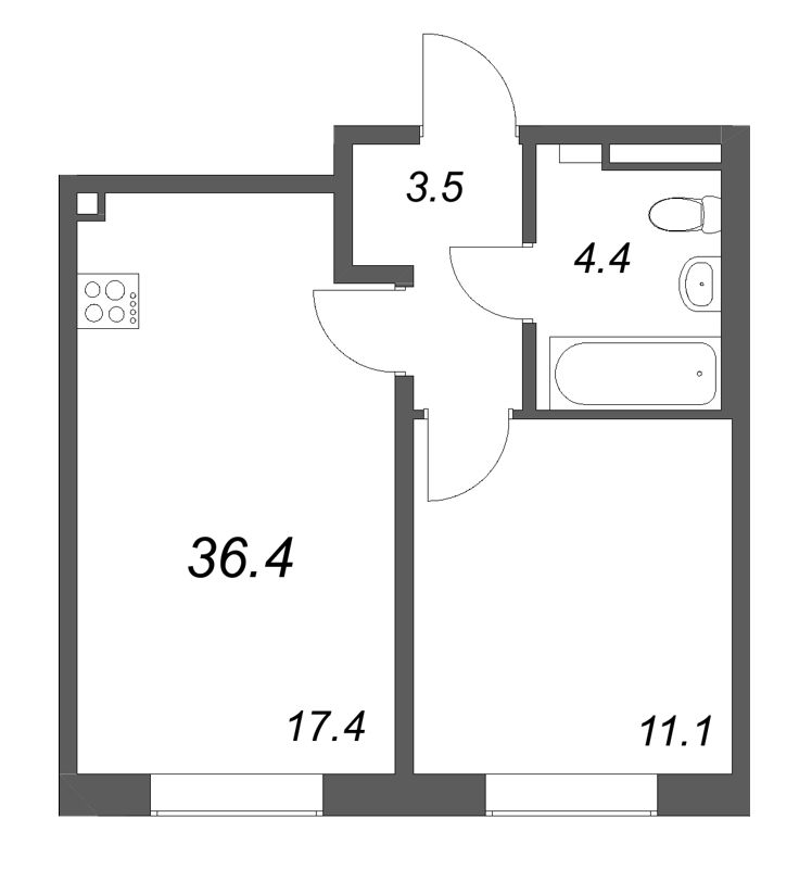 2 ккв (Евро) 36,4 м²