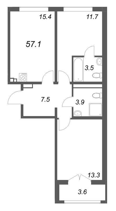 3 ккв (Евро) 57,1 м²