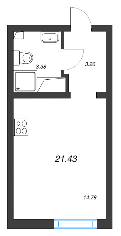 Студия 21,4 м²