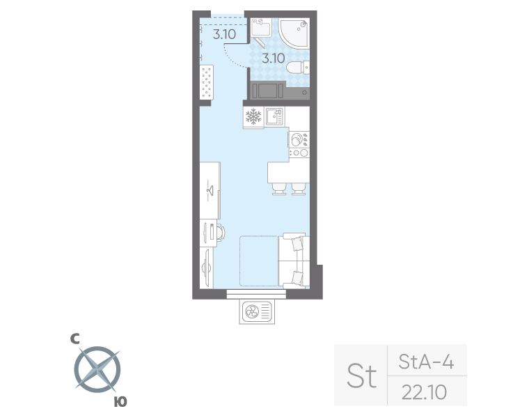 Студия 22,1 м²
